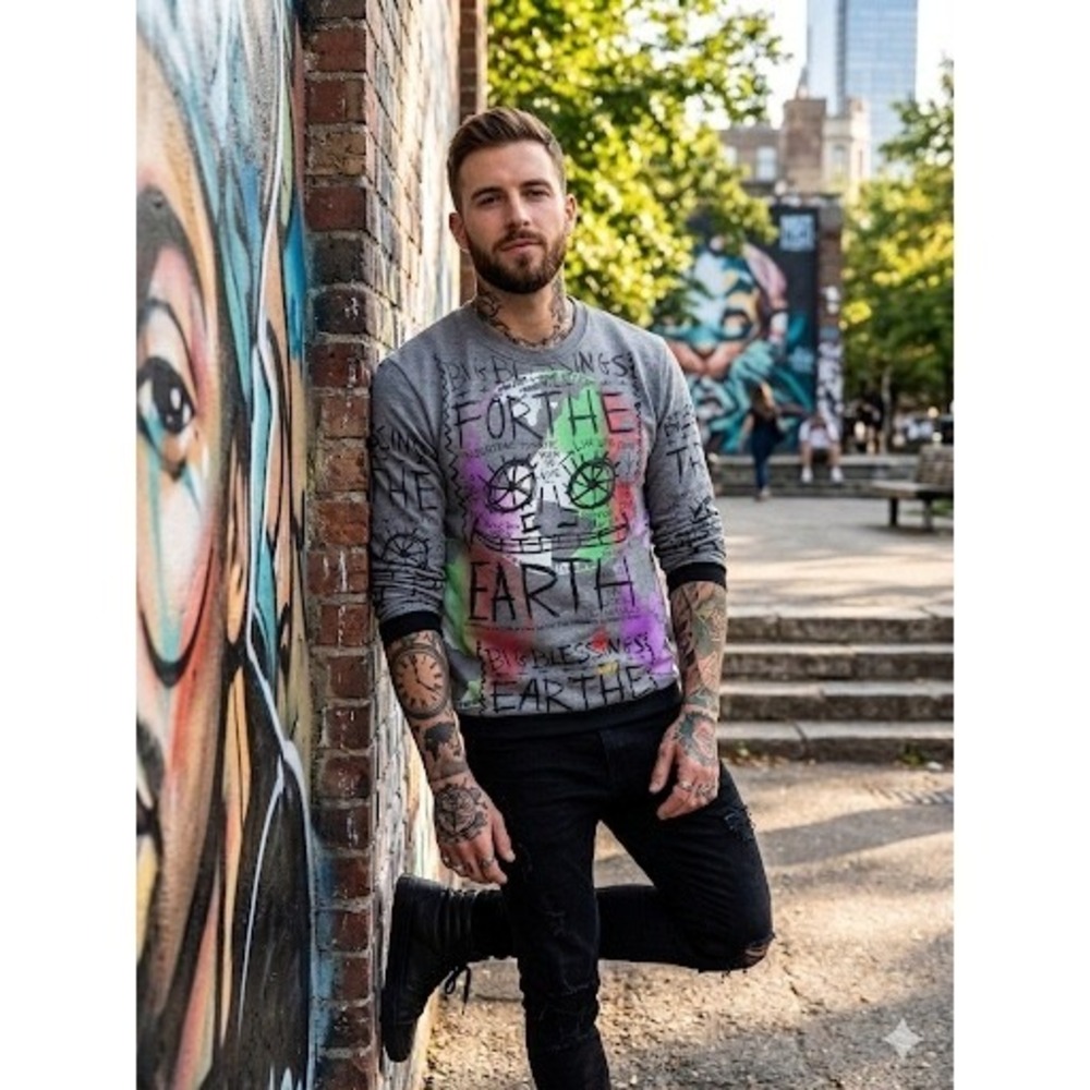 Live‎ and Tell Snow Milk Big Blessings For The Earth Sweatshirt Mens Small Grey